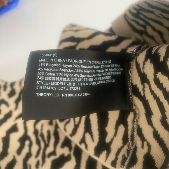 Theory Leopard Jacquard Fitted Cardigan in Cotton Dark Ecru Black Bristol Small - Picture 7 of 7